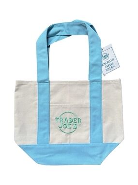 Trader Joe's Mini TOTE - Light Blue & Cream